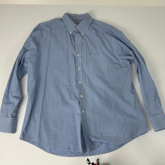 IZOD Gingham Shirt XL Mens Button Up Long Sleeves 100% Cotton Blue Check FLAW - Picture 12 of 12